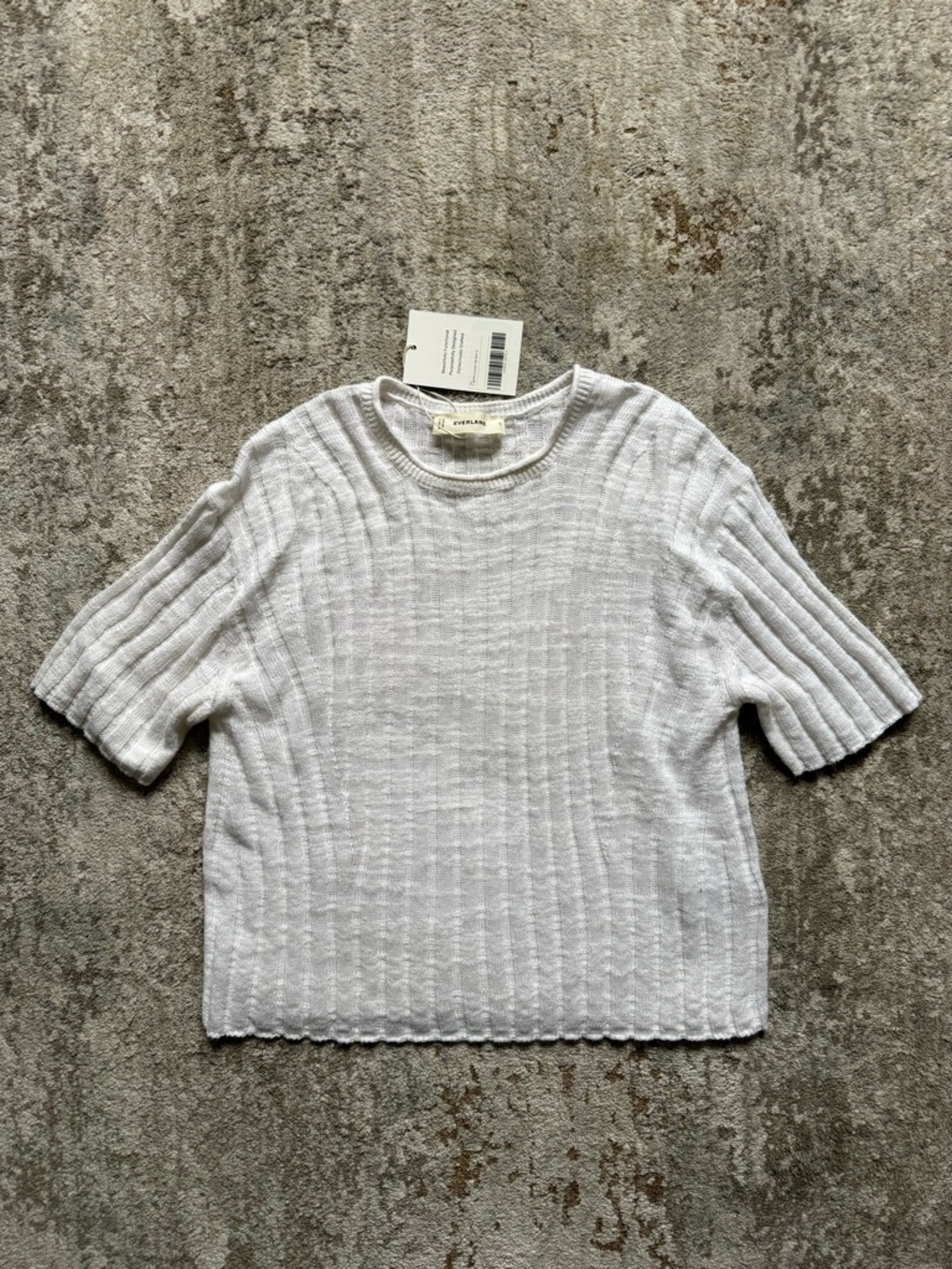 Everlane Short-Sleeve Sweater - Heathered White - Size S